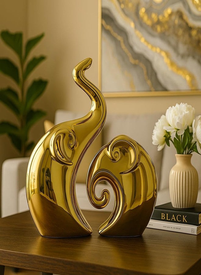 LADROX Lavish Home Decor Golden Elephant Couple Figurine | Piano Finish Ceramic Figures - (Set of 2 Piece, Gold), Love - Image 4